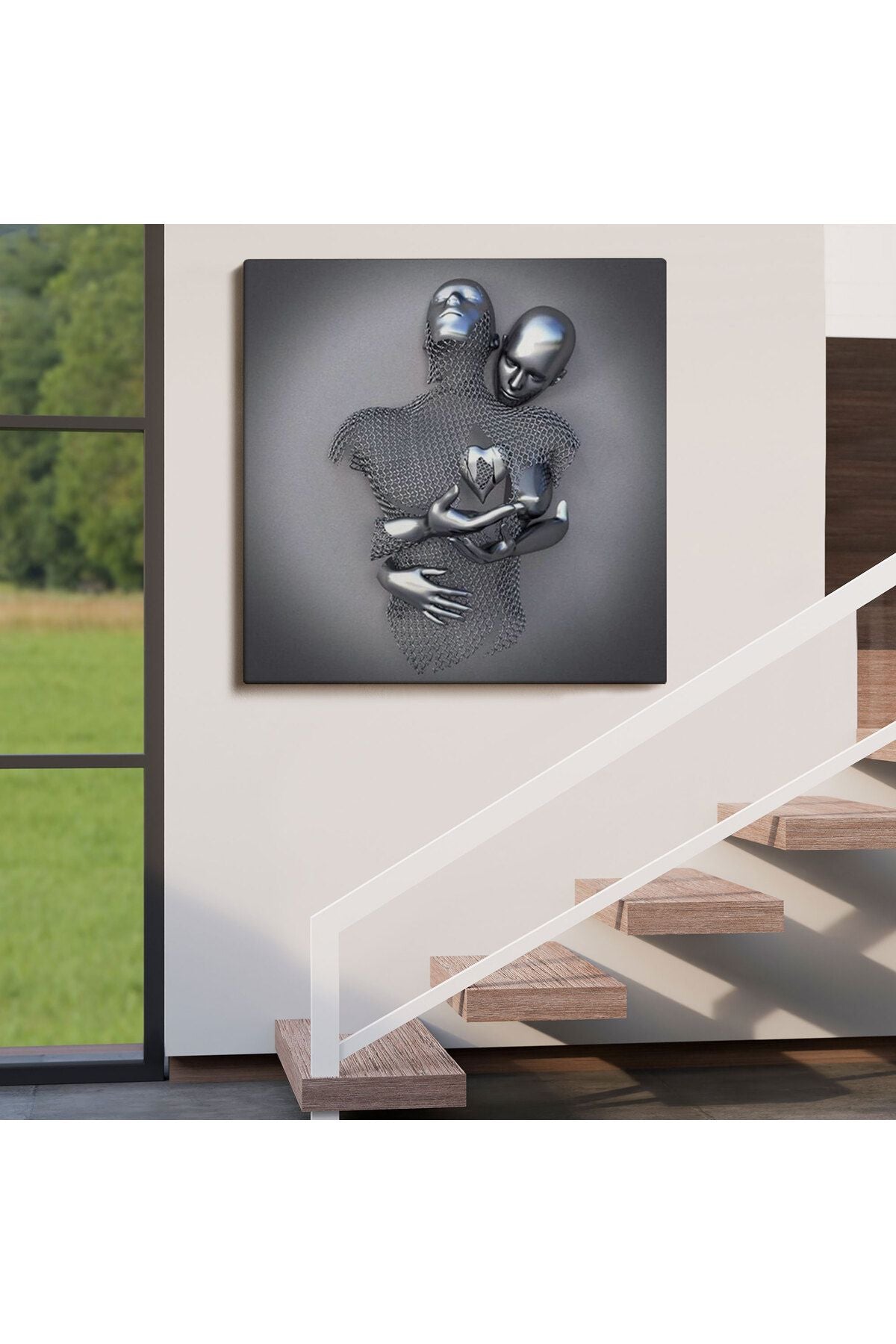 Modern Duvar Dekoru, Romantik Beden, Aşk Sanatı, 3D Efektli Gümüş Kanvas Tablo-5358