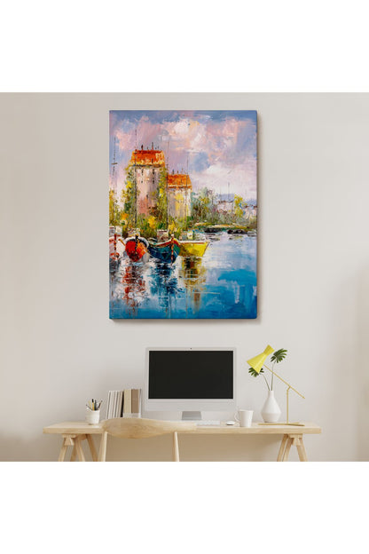Liman Manzarası Yağlıboya Görünüm Dekoratif Kanvas Duvar Tablosu-5931