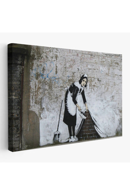 Banksy'nin Londra Sokaklarını Süpüren Temizlikçi Kadın Kanvas Tablosu-5004