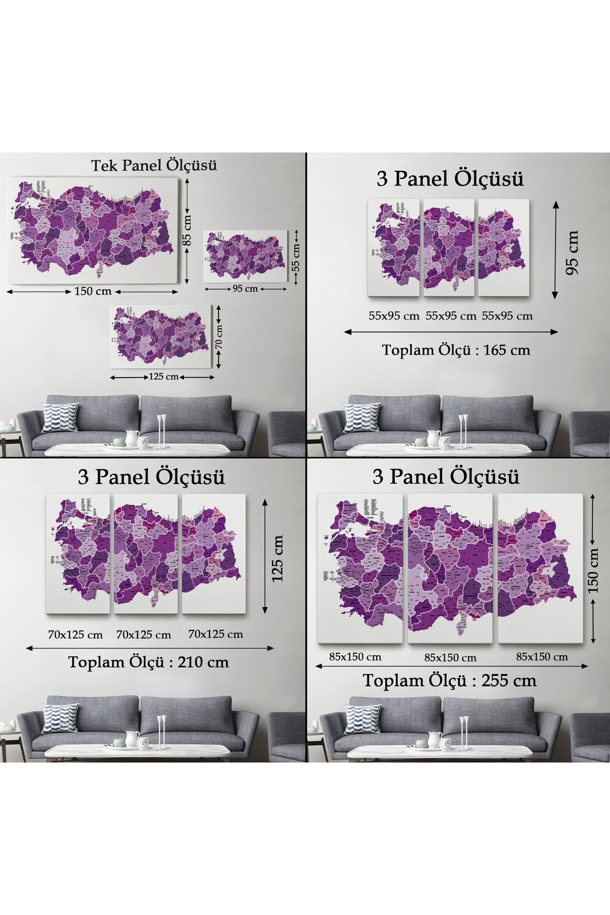Türkiye Haritası Kanvas Tablo İl ve İlçeli Ayrıntılı Eğitici Dekoratif Tablo 3025