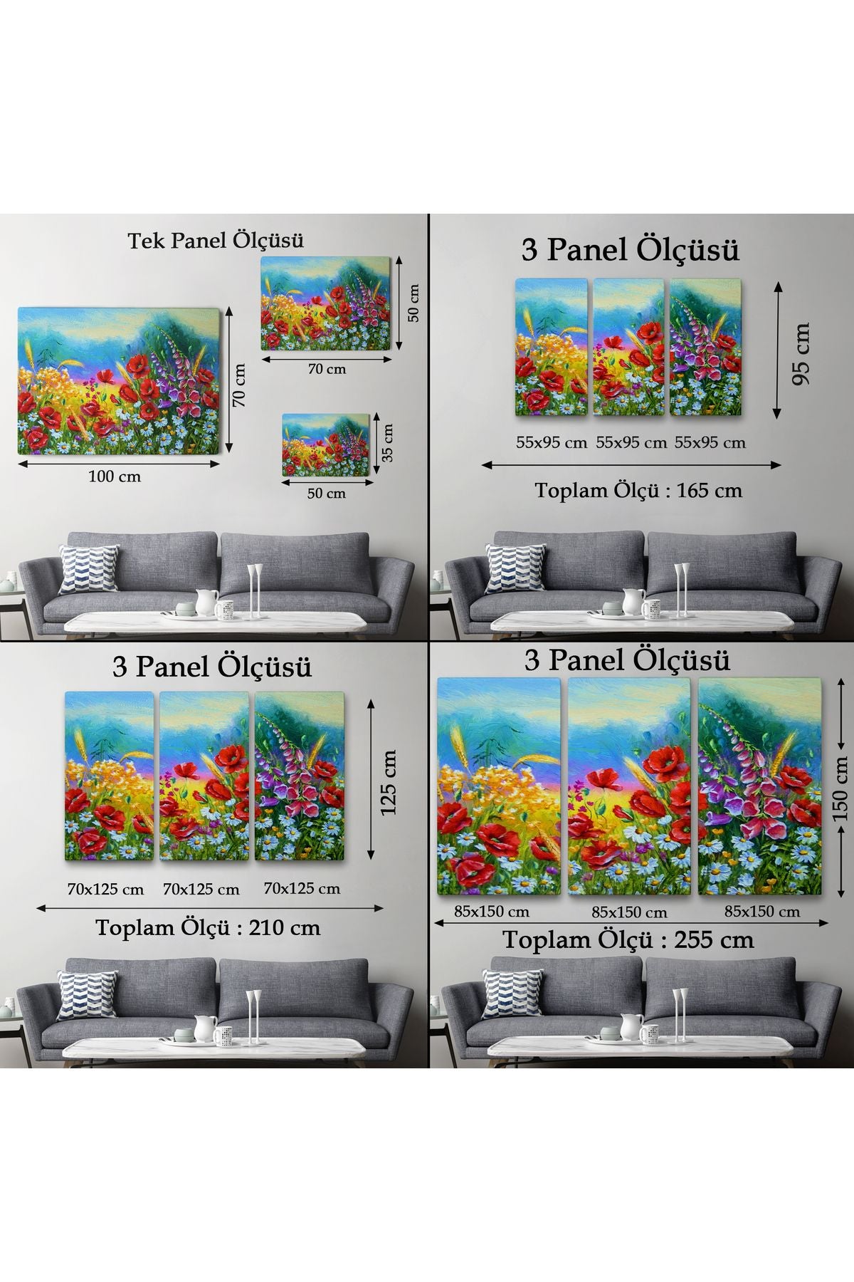 Renkli Çiçekler Yağlıboya Görünüm Dekoratif Kanvas Duvar Tablosu-3749