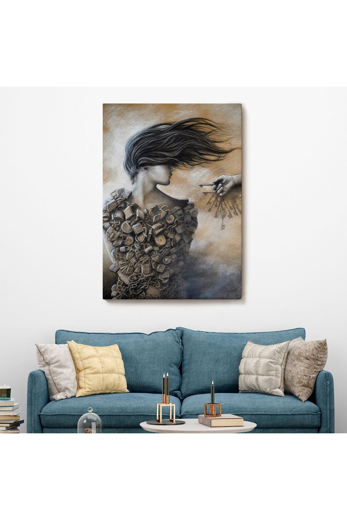 Özel Tasarım Kilitler İçindeki Kadın Duvar Tablosu-6067