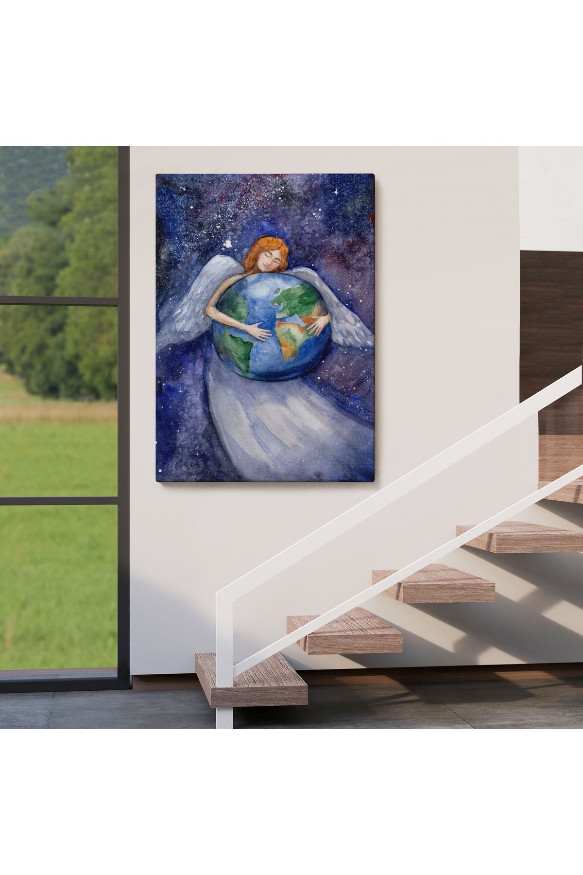 Dünyayı Kucaklayan Melek Duvar Tablosu-6000