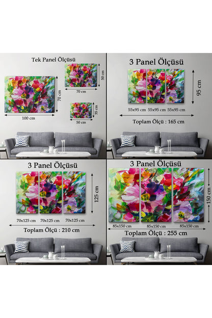 Renkli Çiçekler Yağlı Boya Görünümlü Kanvas Tablo-1217