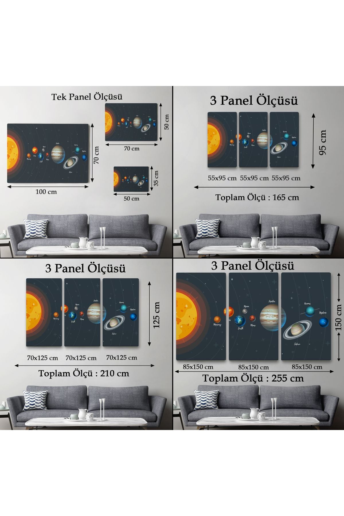 Güneş Sistemi ve Gezegenler Eğitici Kanvas Tablo, Eğitici Uzay Çocuk Odası Tablosu-5396