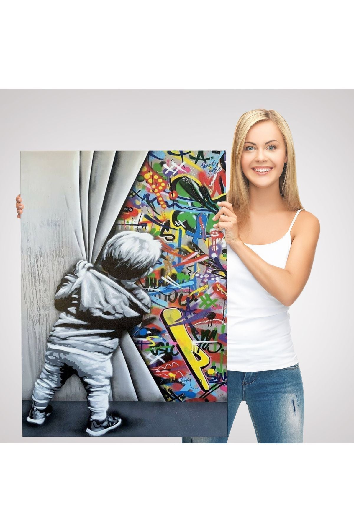 Dekoratif Kanvas Tablo-Sokak Sanatı PopArt Banksy Tarz Duvar Tablosu 6168