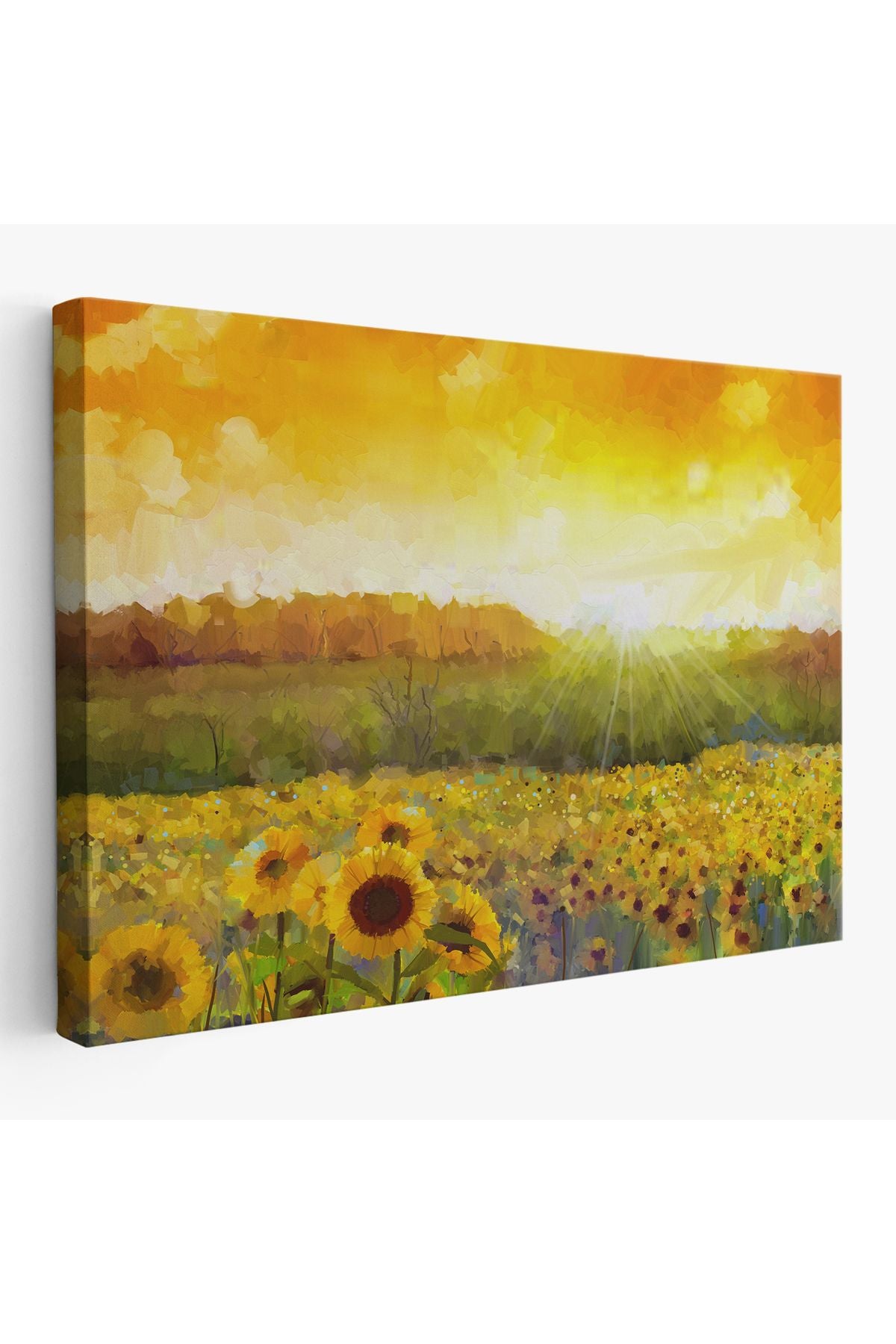 Ayçiçeği Tarlası Yağlıboya Görünüm Dekoratif Kanvas Tablo-3445