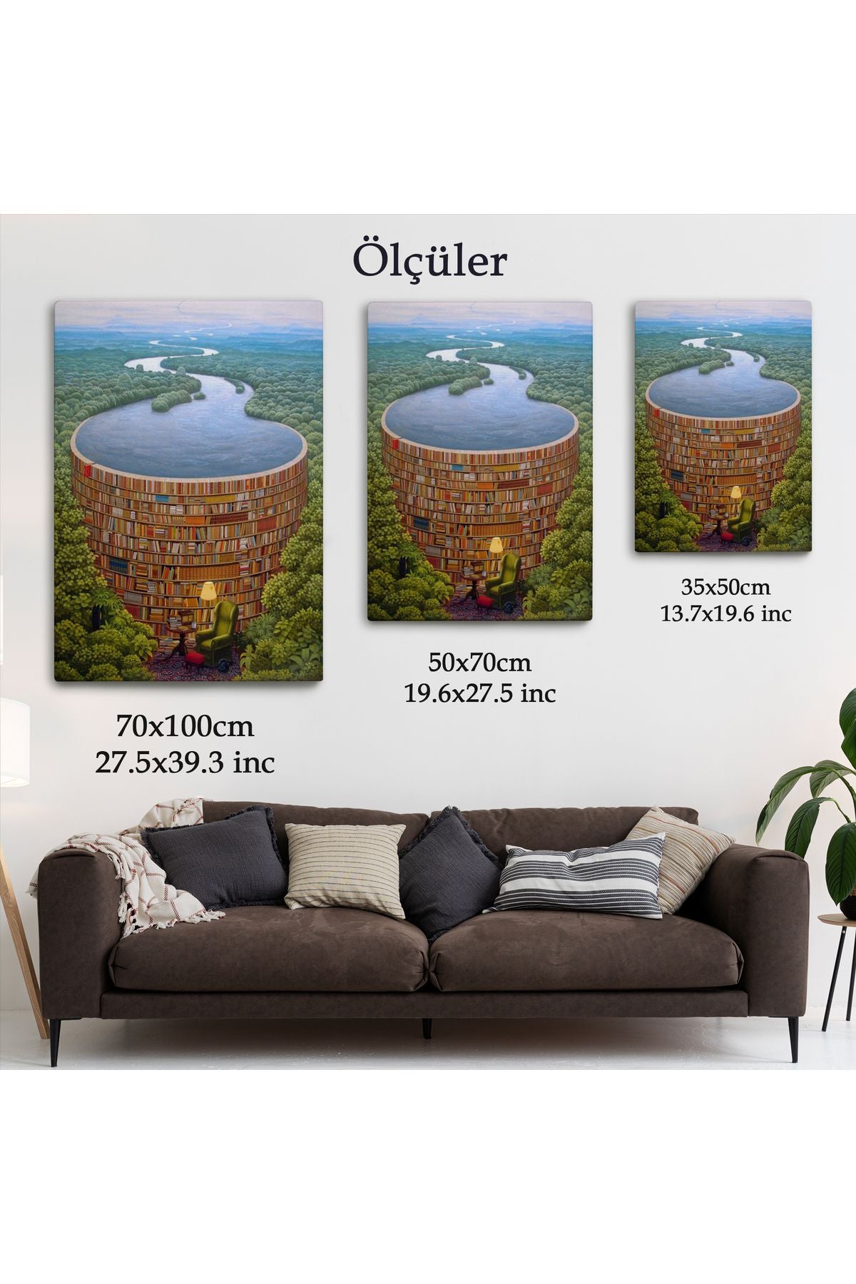 Gerçeküstü Bir Kütüphane Kanvas Tablo, Çalışma Odası Hediyesi, Kütüphane Posteri-5209