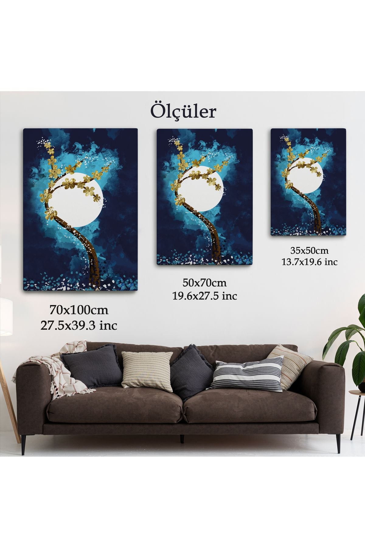 Altın Çiçekli Ağaç ve Ve Ay Kanva Tablo, Soyut Çağdaş Sanat Örneği-4971