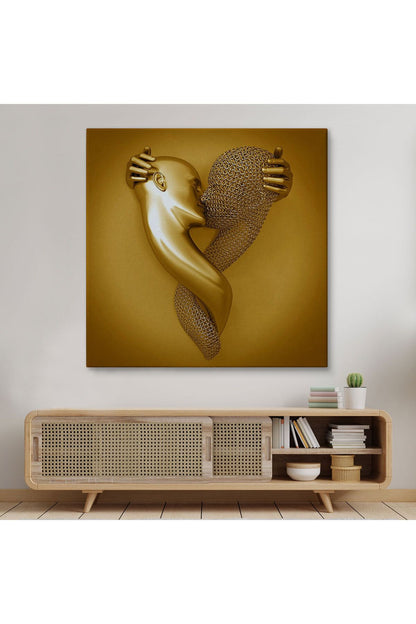 KanvasTablo, Aşk Sanatı Altın Duvar Dekoru, Altın Efektli 3D Kanvas Tablo-5367