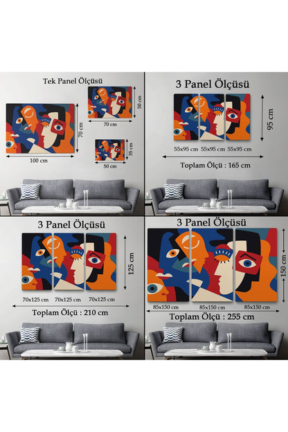 Picasso Tarzı Soyut İnsan Yüzleri Kanvas Duvar Tablosu-1195