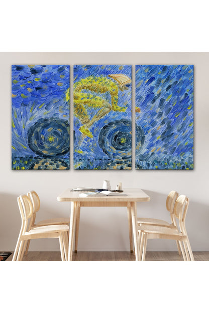 Yağmurda Süren Bisikletçi Yağlıboya Görünüm Dekoratif Kanvas Duvar Tablosu-3609