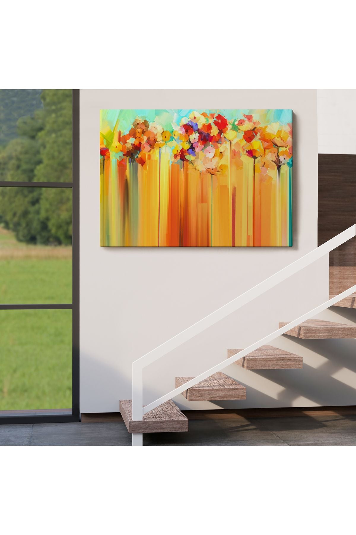 YB   Soyut Çiçekler Yağlıboya Görünüm Dekoratif Kanvas Duvar Tablosu-3541