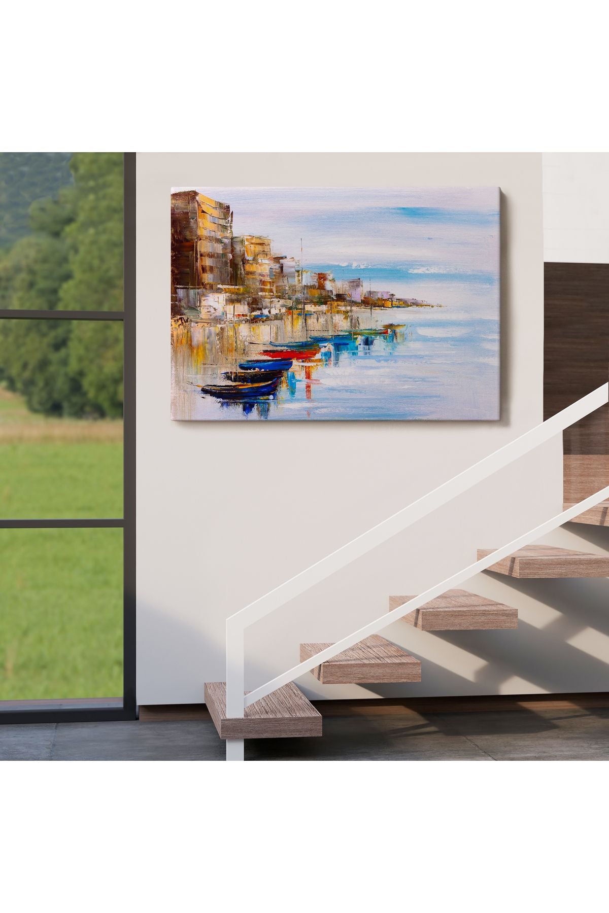 Sahildeki Renkli Tekneler Dekoratif Kanvas Duvar Tablosu-3723