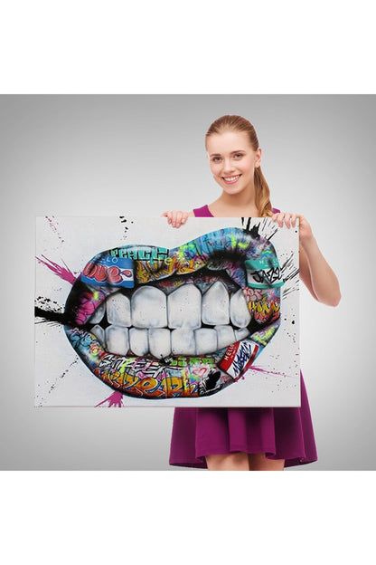 Mst seri001 Renkli Dudak Graffiti Kanvas Tablo, Banksy Sokak Sanatı-5413