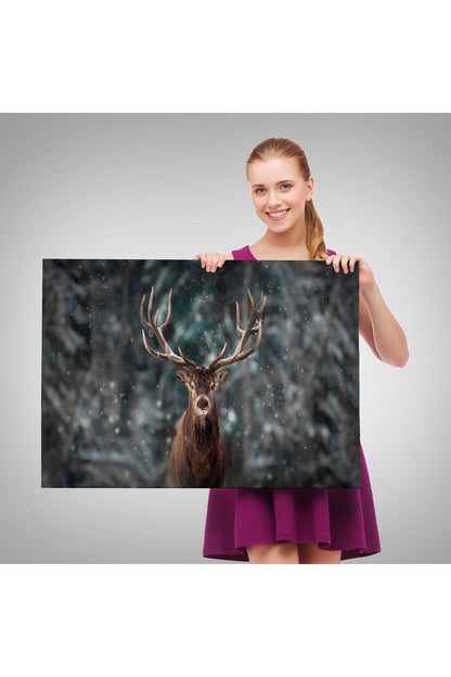 Ren Geyiği ve Kar Kanvas Tablo, Ren Geyiği Kış Ormanı Tablo-5370