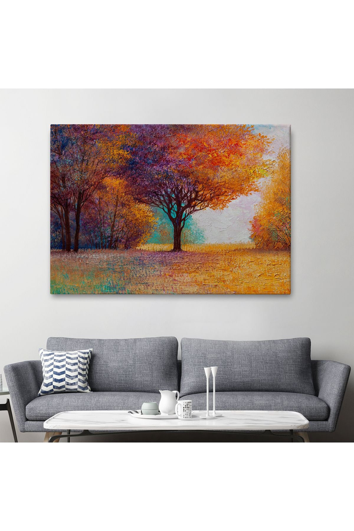 Sonbahar Manzarası Yağlıboya Görünüm Dekoratif Kanvas Duvar Tablosu-3748
