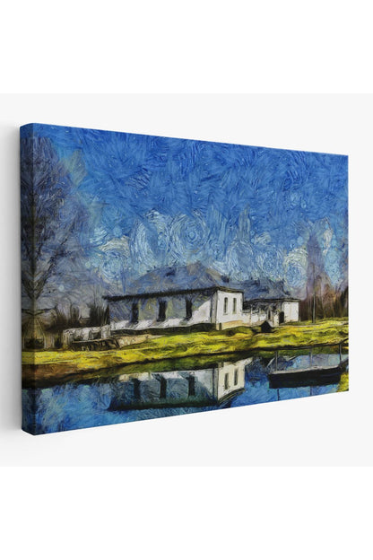 Göl Kenarındaki Köy Evi Dekoratif Duvar Tablosu-3528