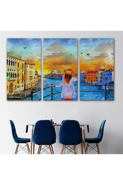Venedik Kanalını İzleyen Kız Yağlıboya Görünüm Dekoratif Kanvas Duvar Tablosu-3699
