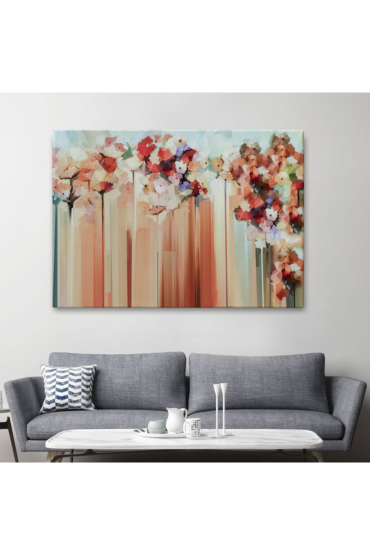YB HG Soyut Çiçekler Yağlıboya Görünüm Dekoratif Kanvas Duvar Tablosu-3540