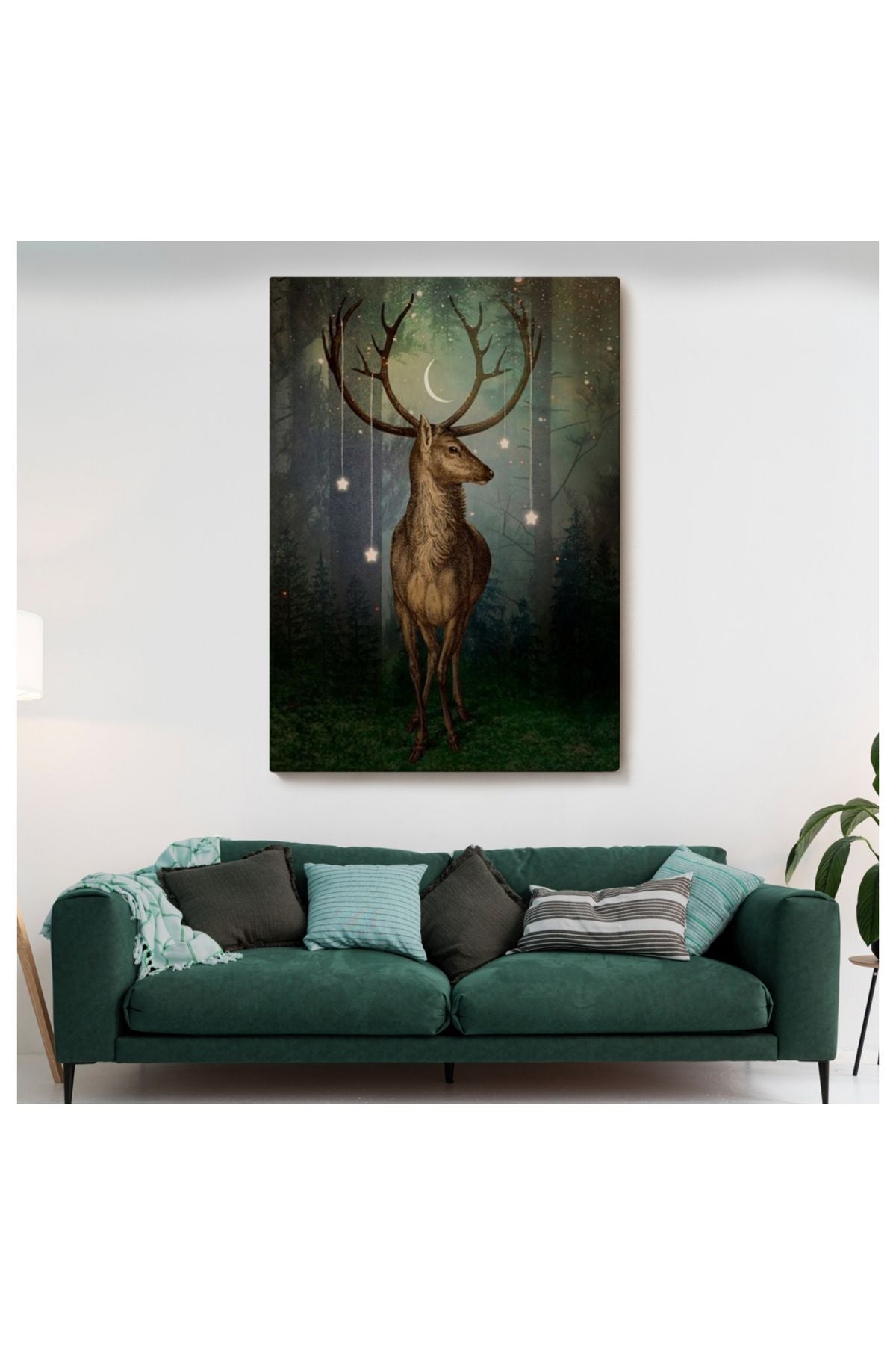 Kanvas, Duvar Tablosu, Dekoratif, Gece Vakti Orman'daki Geyik 6309 EGKNV