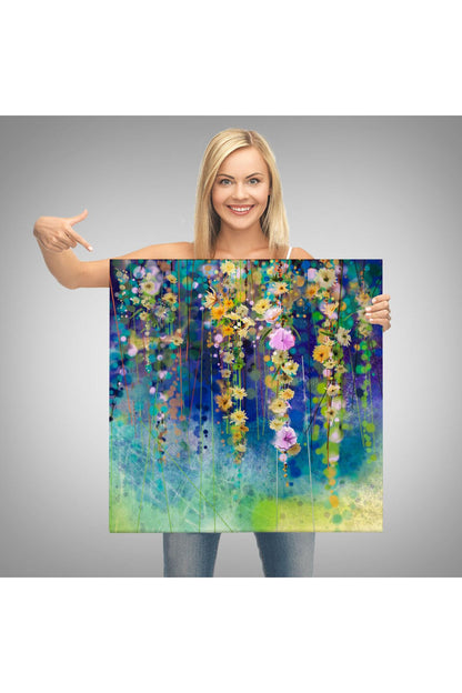Soyut Çiçekler Suluboya Görünüm Dekoratif Kanvas Duvar Tablosu-5831
