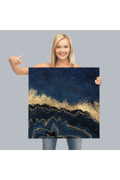 Lacivert ve Gold'un Mükemmel Uyumu Mermer Görünümlü Modern Kanvas Tablo-5065
