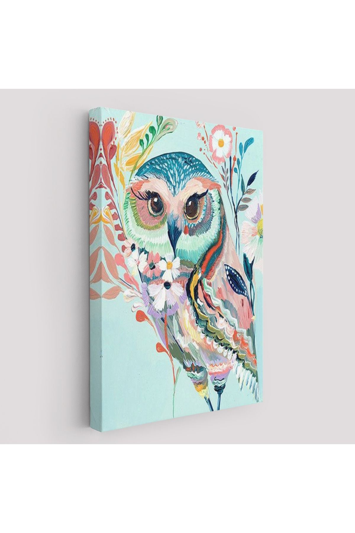 Çiçekler İçindeki Sanatsal Baykuş Tablosu-6208