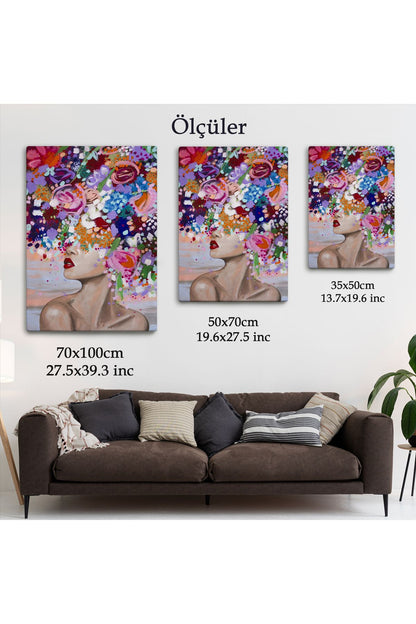 Çiçek Saçlı Kadın Yağlıboya Görünüm Dekoratif Kanvas Duvar Tablosu -6413