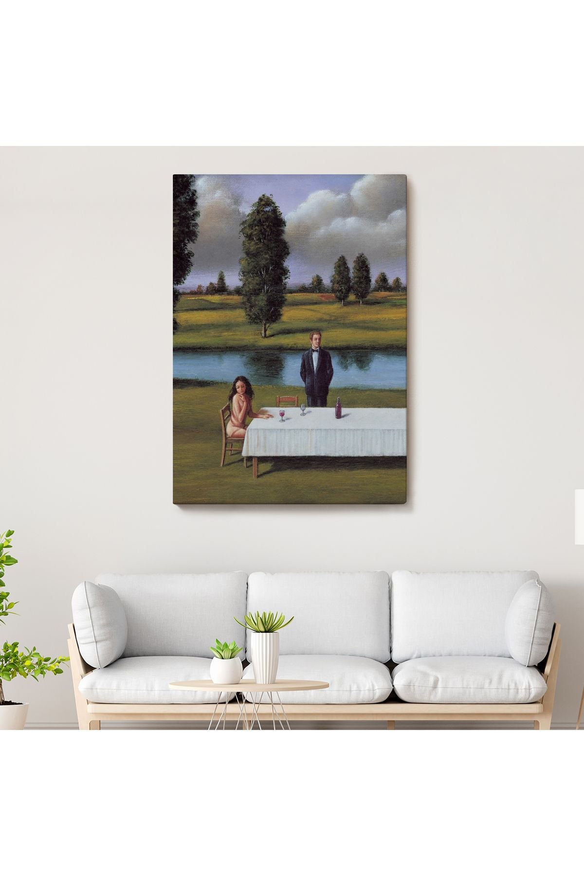Dekoratif Kanvas Tablo, Duvar Tablosu-Nehir Kenarı ve Sevgilisini Bekleyen Kadın 6258