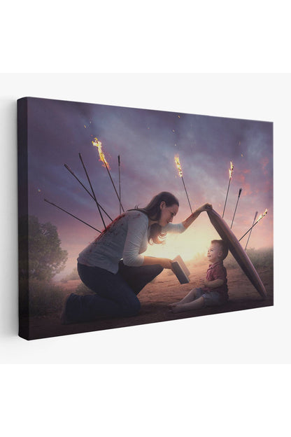 Çocuğunu Bilgi İle Koruyan Anne Kanvas Tablo, Kütüphane Posteri-5411