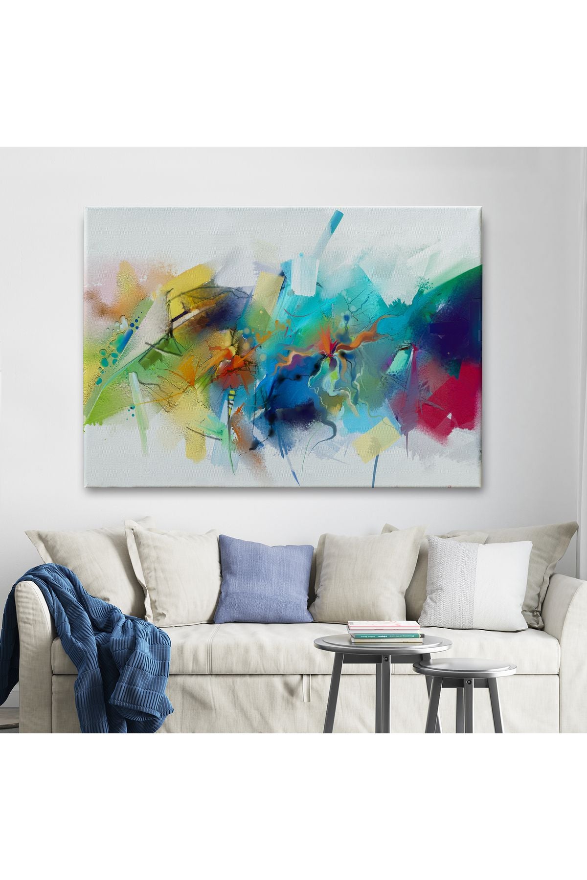Soyut Fırça Darbeleri İle Yağlıboya Görünüm Dekoratif Kanvas Duvar Tablosu-3561