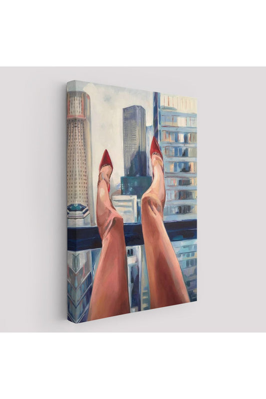 New York da Dinlenen Kırmızı Ayakkabılı Sexi Kadın Tablosu-6184