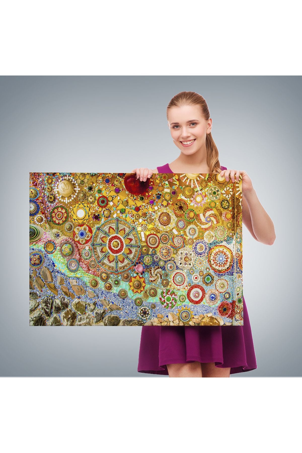 Sanatsal Mozaik Cam Dekoratif Kanvas Duvar Tablosu-3463