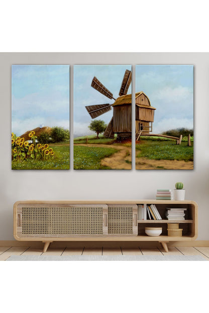 DB Eski Yel Değirmeni Yağlıboya Görünüm Dekoratif Kanvas Duvar Tablosu-3746