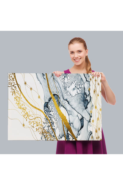 db01shp seri Mavi ve Altın Sarısı Renklerınde Soyut Modern Kanvas Tablo-5033