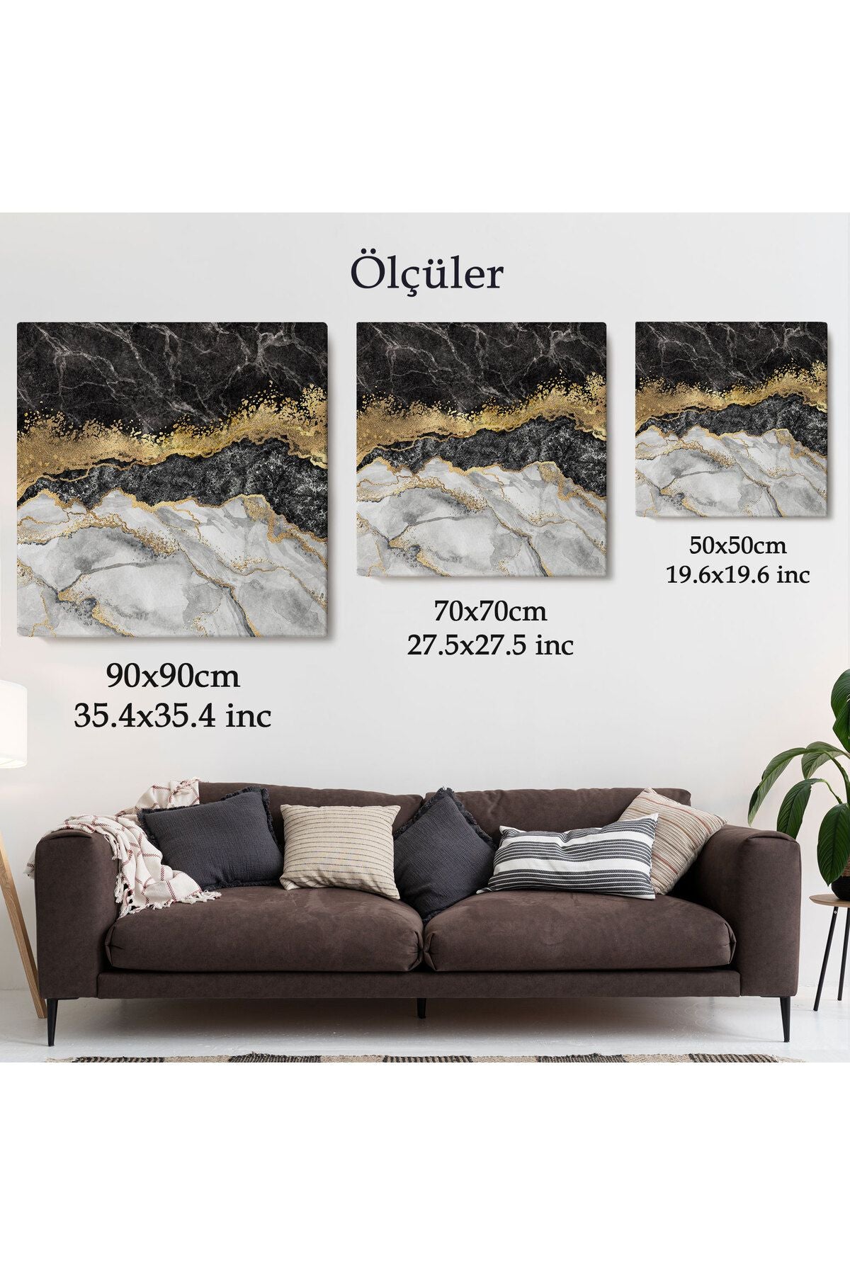 Siyah ve Gold'un Mükemmel Uyumu Mermer Görünümlü Modern Kanvas Tablo-5070