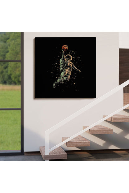 YB HG Ay'da Basketbol Oynayan Astronot Kanvas Tablo-5067