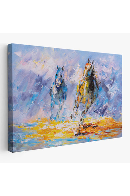 Koşan Atlar Yağlıboya Görünüm Dekoratif Kanvas Duvar Tablosu-3490