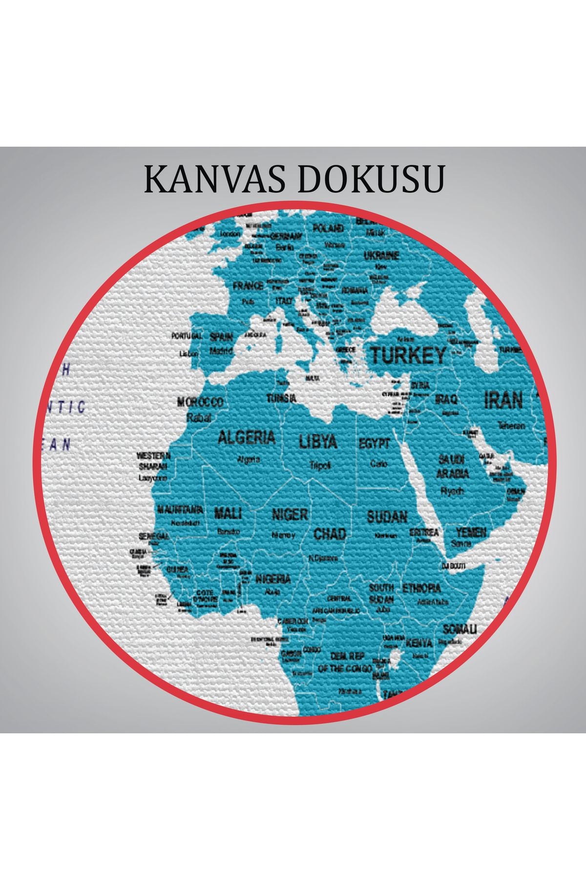 Dünya Haritası Dekoratif Kanvas Tablo Ülke ve Başkentli 1503
