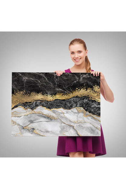 Mermer Desenli ve Altun Tozu Detaylı Soyut Modern Kanvas Tablo-5054