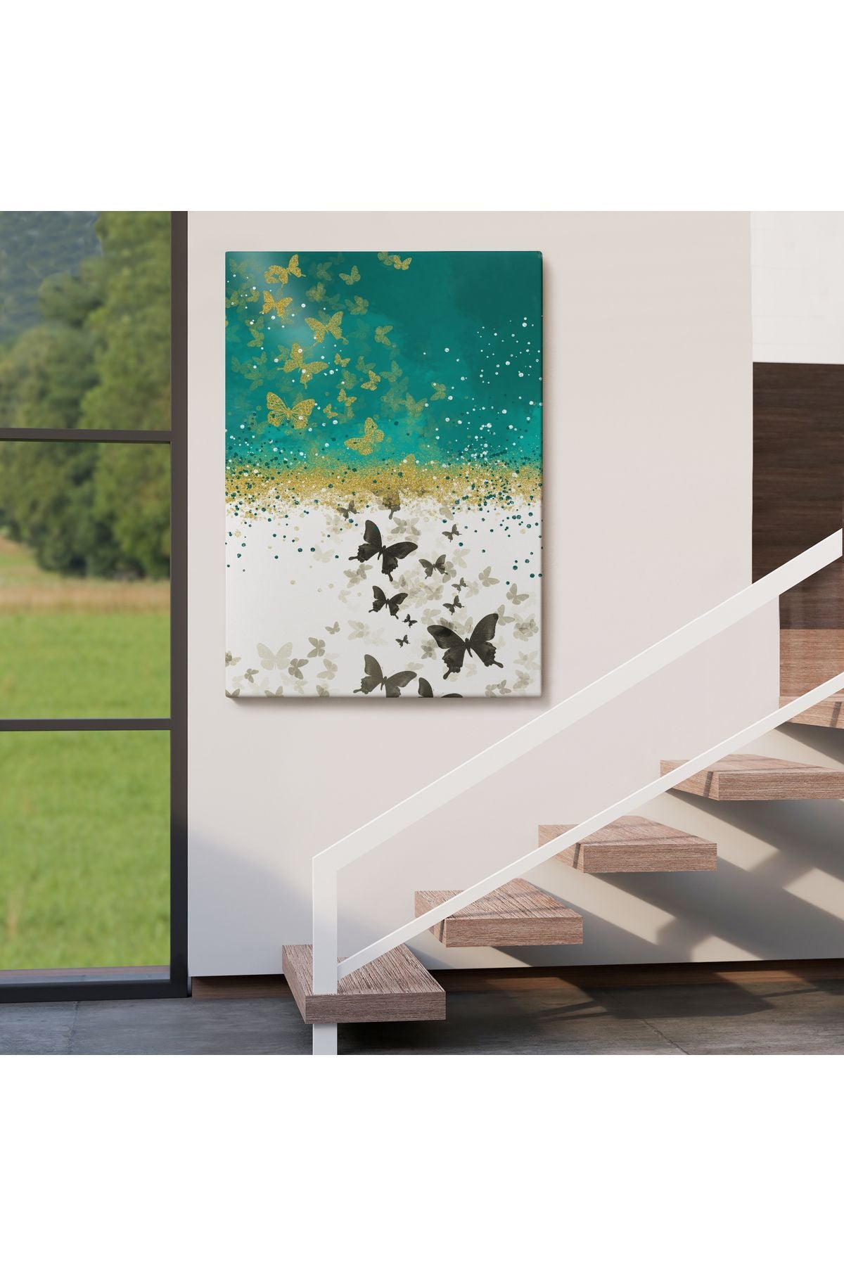 Altın ve Siyah Kelebekler Duvar Tablosu-6009