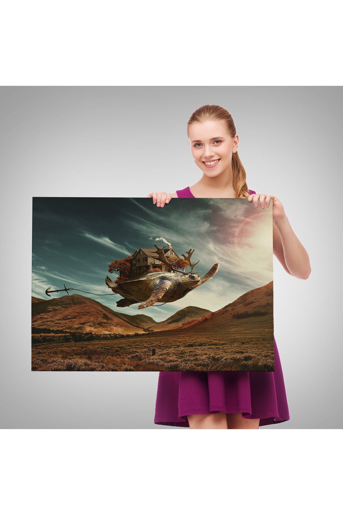 Süpürge İle Uçan Cadı ve Kedisi Cadılar Bayramı Helloven Duvar Tablosu -6559