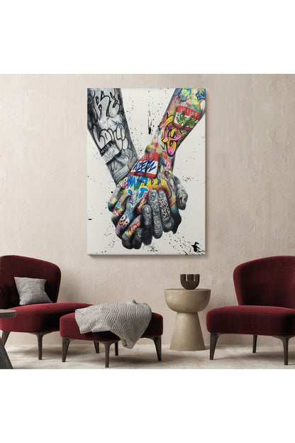 Graffiti El Duvar Posteri, El Ele Tutarak Duvar Sanatı Kanvas Tablo-5312