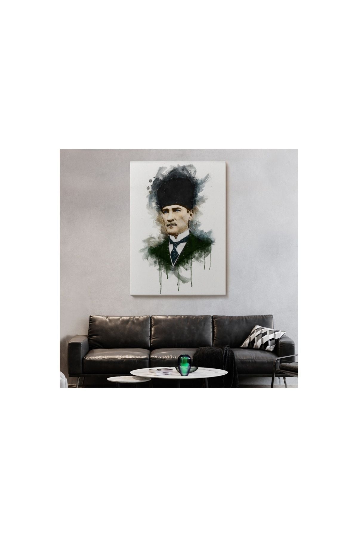 Mustafa Kemal Atatürk'ün Suluboya Görünümlü Portresi Dekoratif Kanvas Tablo-da-78