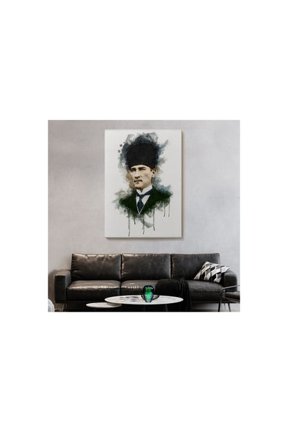 Mustafa Kemal Atatürk'ün Suluboya Görünümlü Portresi Dekoratif Kanvas Tablo-da-78