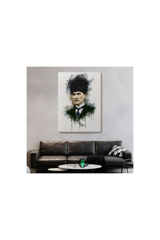 Mustafa Kemal Atatürk'ün Suluboya Görünümlü Portresi Dekoratif Kanvas Tablo-da-78