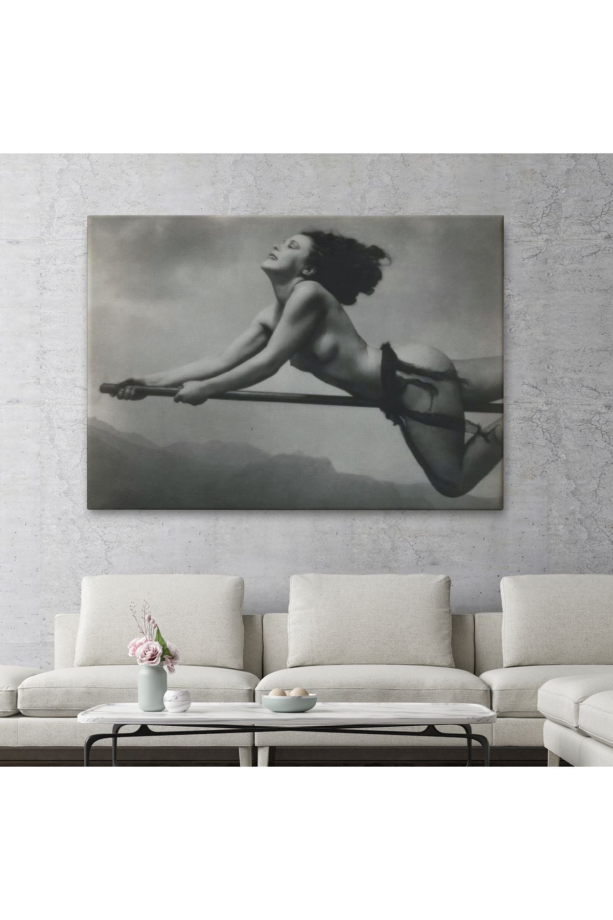 Süpürgeye Binen Çıplak Cadı Tablo, Cadılar Bayramı Gotik Tablo, William Mortensen-5395