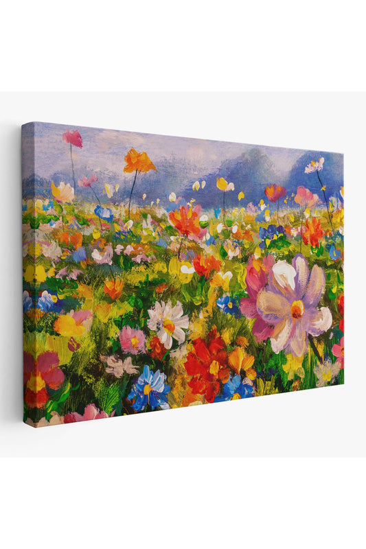 Kır Çiçekleri Yağlıboya Görünüm Dekoratif Kanvas Duvar Tablosu-3740