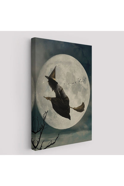 Süpürge İle Uçan Cadı, Cadılar Bayramı Helloven Duvar Tablosu -6481